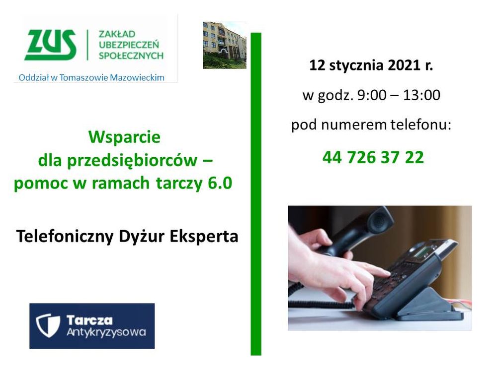 Telefoniczny dyżur eksperta - wsparcie z ZUS dla przedsiębiorców w ramach Tarczy 6.0  