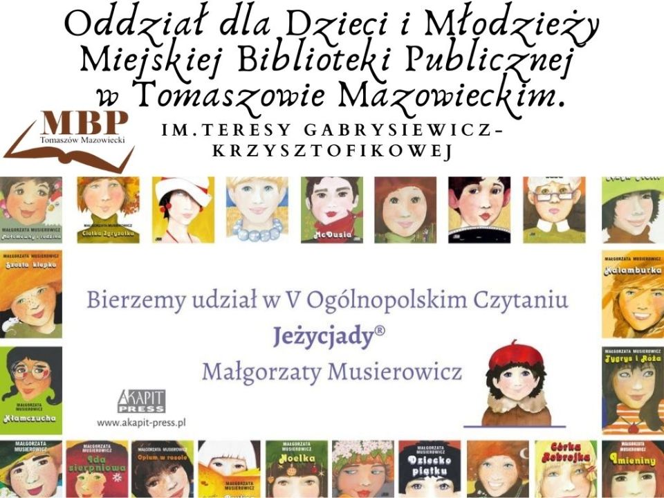 Zdjęcie przedstawiające plakat promujący piątą edycję Ogólnopolskiego Czytania „Jeżycjady” Małgorzaty Musierowicz.