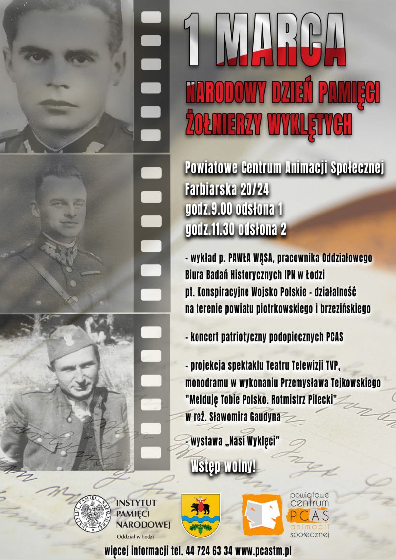 Na zdjęciu: plakat informujący o obchodach Narodowego Dnia Pamięci Żołnierzy Wyklętych w PCAS-ie 1 marca 2022 Na zdjęciu: plakat informujący o obchodach Narodowego Dnia Pamięci Żołnierzy Wyklętych w PCAS-ie 1 marca 2022