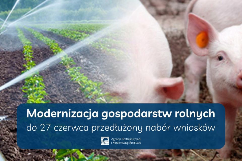 Na zdjęciu: ulotka ARiMR dotycząca modernizacji gospodarstw rolnych – termin przyjmowania wniosków o wsparcie na inwestycje w produkcję prosiąt i nawadnianie wydłużony o miesiąc 