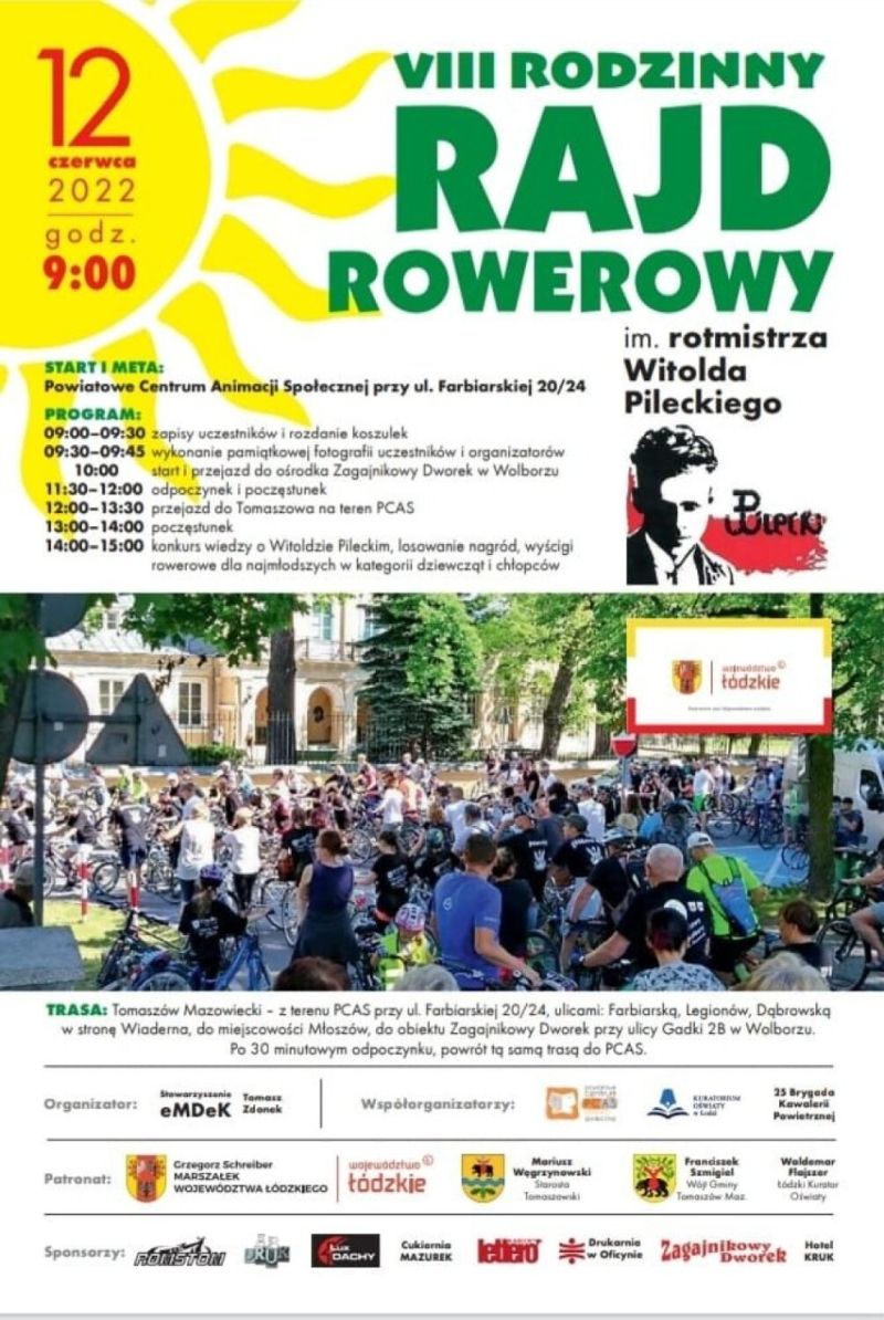 Na zdjęciu: plakat VIII  Rodzinnego Rajdu Rowerowego im. rotmistrza Witolda Pileckiego, który odbędzie się w niedzielę, 12 czerwca 2022 roku.