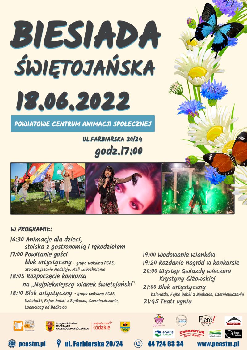 Na zdjęciu: plakat informujący o Biesiadzie świętojańskiej, która odbędzie się na terenach PCAS-u w Tomaszowie Mazowieckim w sobotę, 18 czerwca 2022 roku