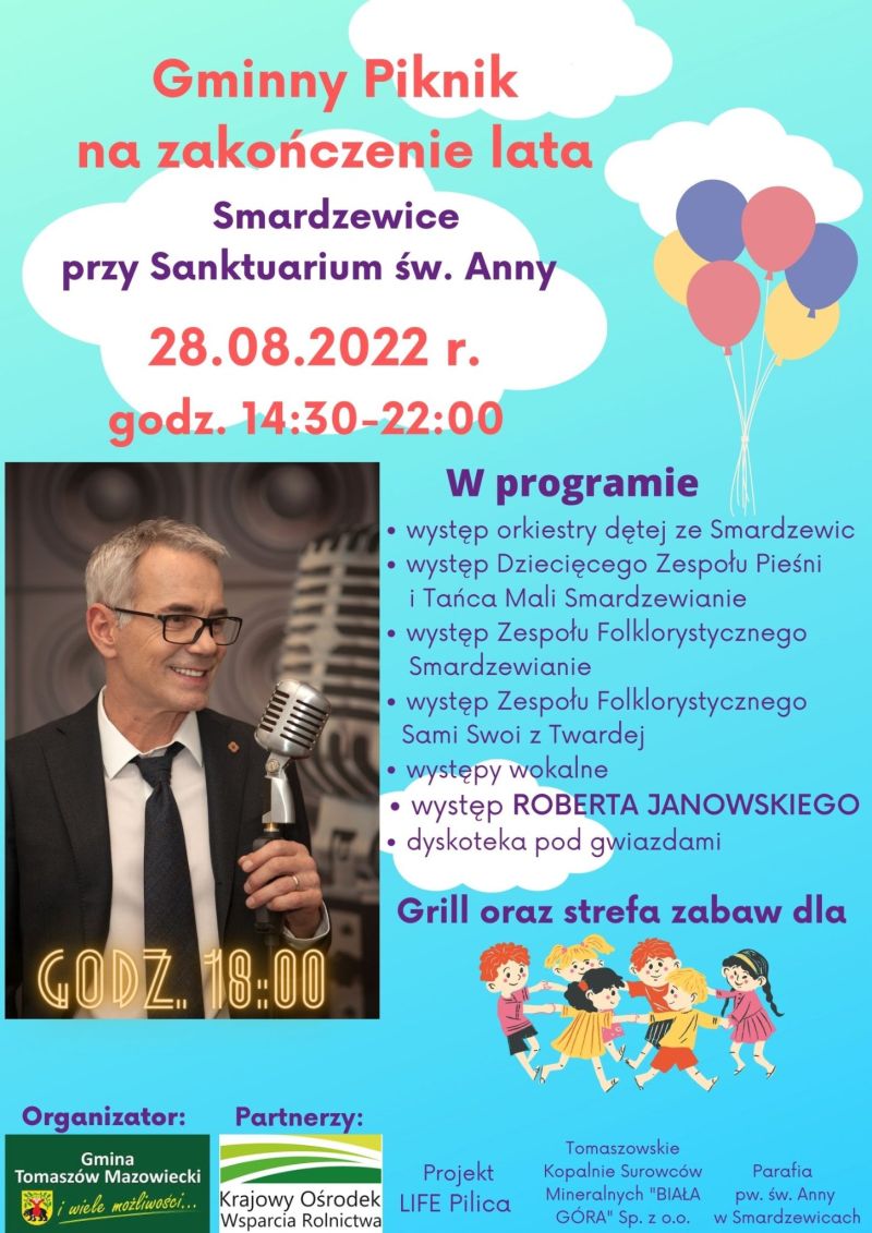 Na zdjęciu: plakat zapraszający na Piknik na zakończenie lata, który odbędzie się w Smardzewicach przy Sanktuarium Świętej Anny w niedzielę, 28 sierpnia 2022 roku w godzinach 14.30 – 22.00 Na zdjęciu: plakat zapraszający na Piknik na zakończenie lata, który odbędzie się w Smardzewicach przy Sanktuarium Świętej Anny w niedzielę, 28 sierpnia 2022 roku w godzinach 14.30 – 22.00