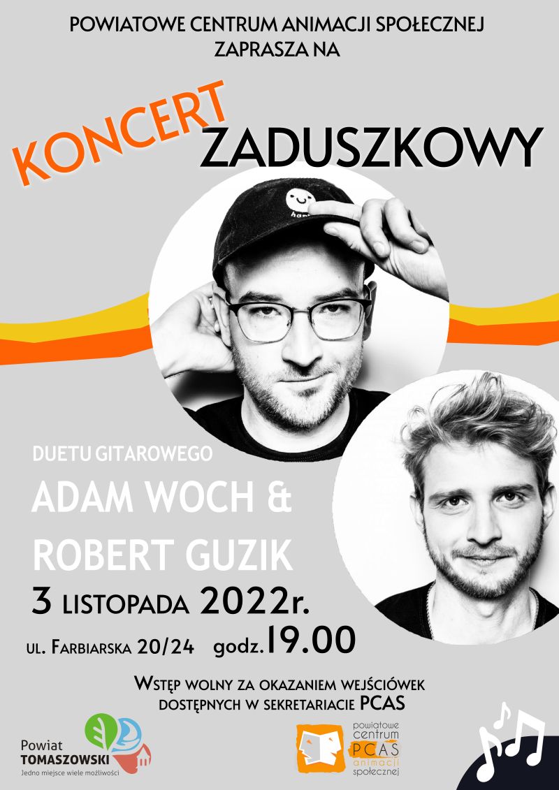 Na zdjęciu: plakat zapraszający na koncert zaduszkowy, który odbędzie się w Powiatowym Centrum Animacji Społecznej 3 listopada 2022 roku o godzinie 17.00