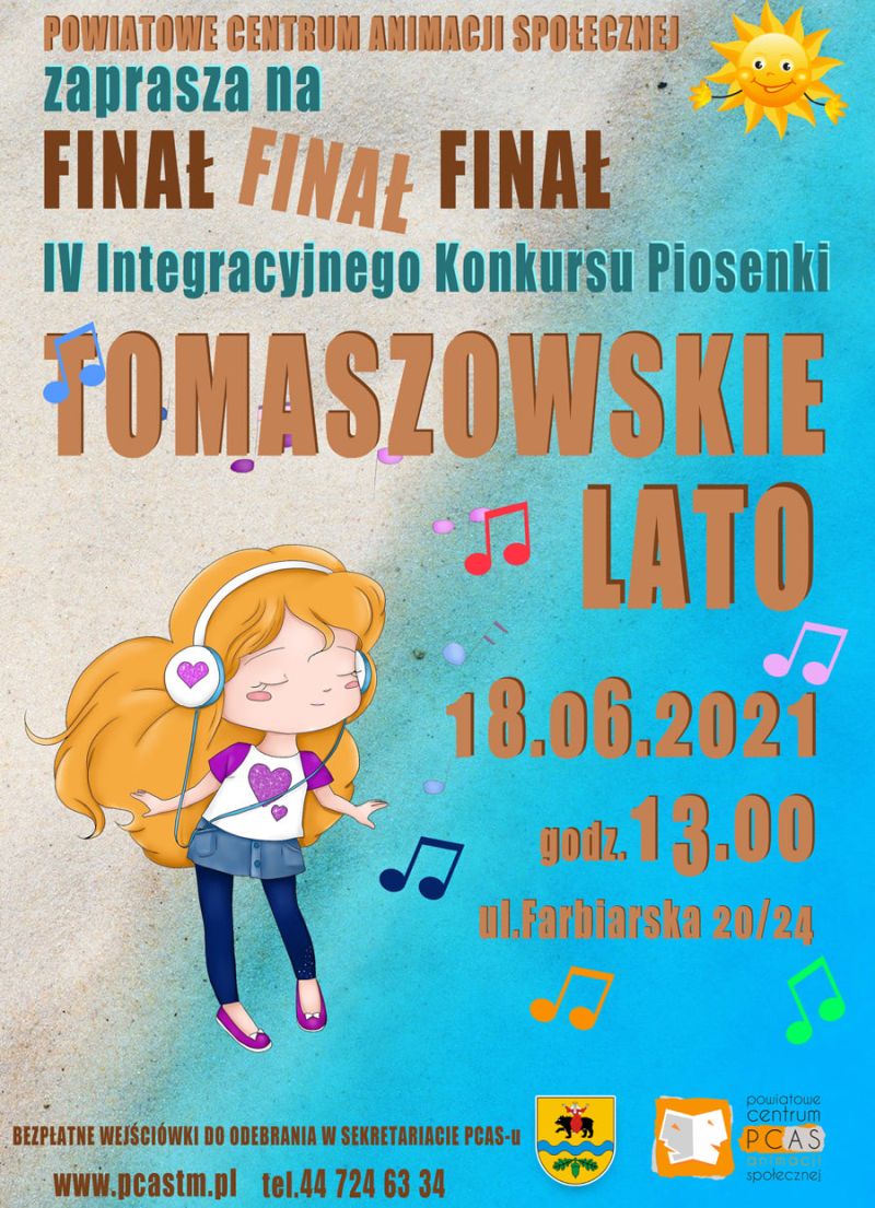 Na zdjęciu: plakat zaproszenia na koncert finałowy IV Integracyjnego Konkursu Piosenki Tomaszowskie Lato 2021 