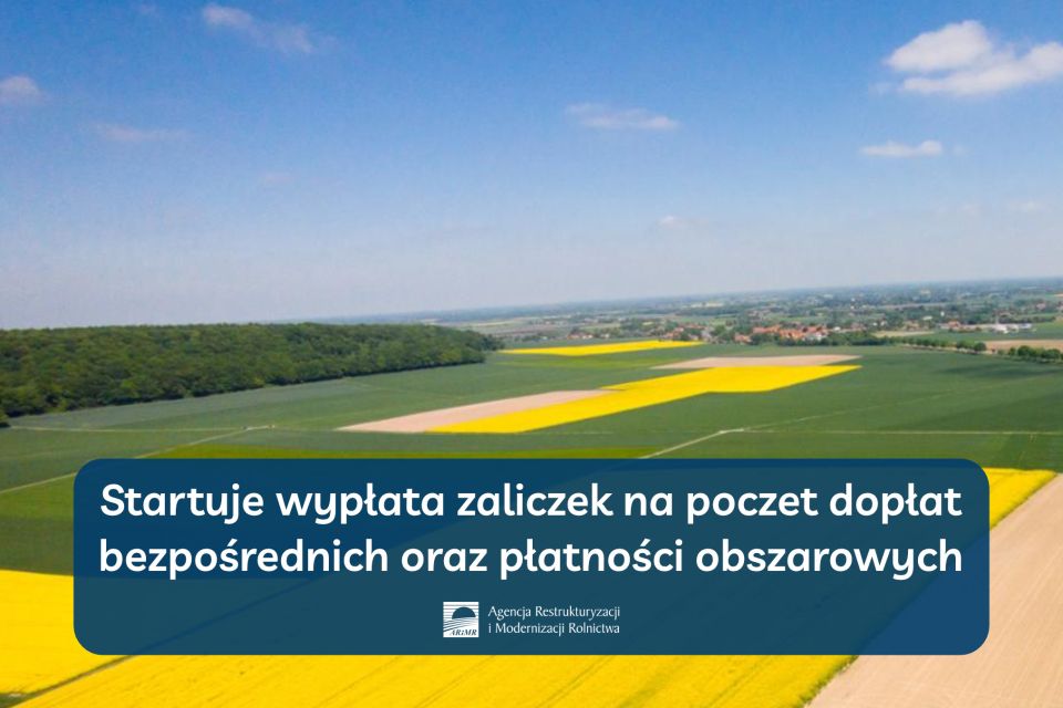   Na zdjęciu: ulotka promująca akcję Agencji Restrukturyzacji i Modernizacji Rolnictwa „Startuje wypłata zaliczek na poczet dopłat bezpośrednich oraz płatności obszarowych z PROW”