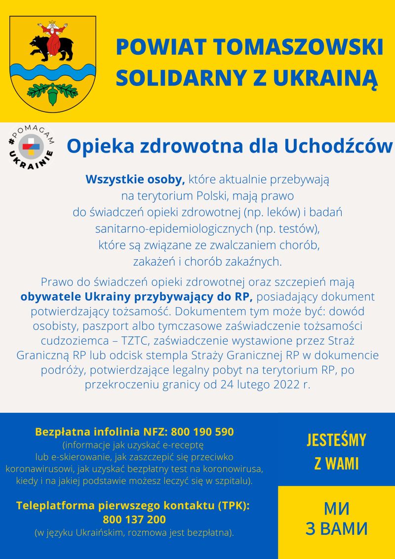 Na zdjęciu: informacja o opiece zdrowotnej dla uchodźców z Ukrainy, przebywających na terenie Polski Na zdjęciu: informacja o opiece zdrowotnej dla uchodźców z Ukrainy, przebywających na terenie Polski