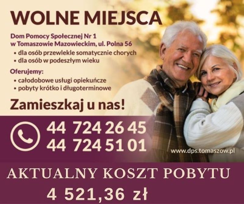 Na zdjęciu: ulotka informująca o wolnych miejscach w Domu Pomocy Społecznej nr 1 w Tomaszowie Mazowieckim przy ulicy Polnej 56 Na zdjęciu: ulotka informująca o wolnych miejscach w Domu Pomocy Społecznej nr 1 w Tomaszowie Mazowieckim przy ulicy Polnej 56