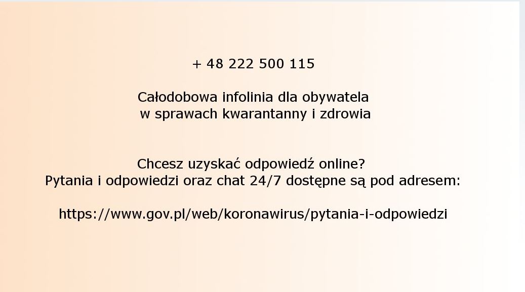INFORMACJA DLA OSÓB OBJĘTYCH KWARANTANNĄ