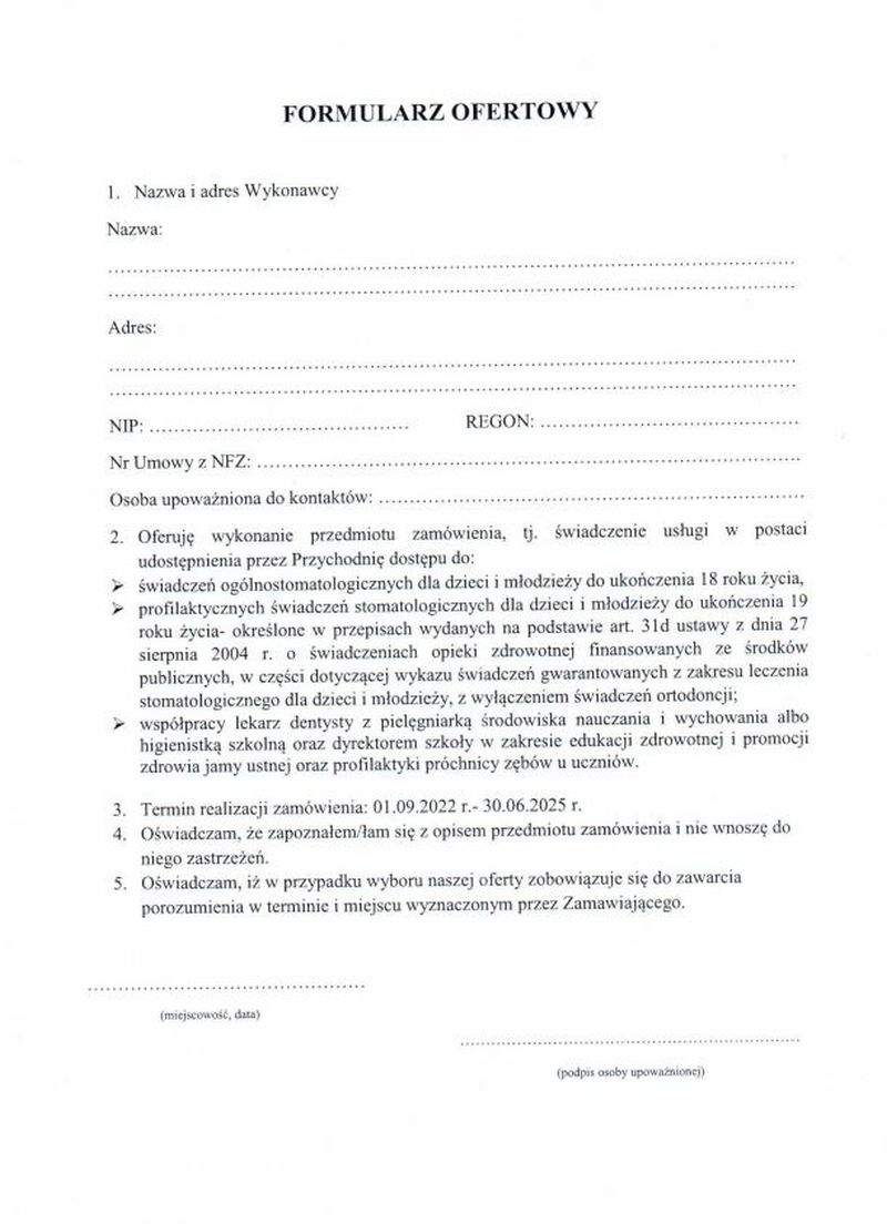 Placówki świadczące usługi medyczne mogą składać oferty na świadczenia ogólnostomatologiczne dla dzieci i młodzieży