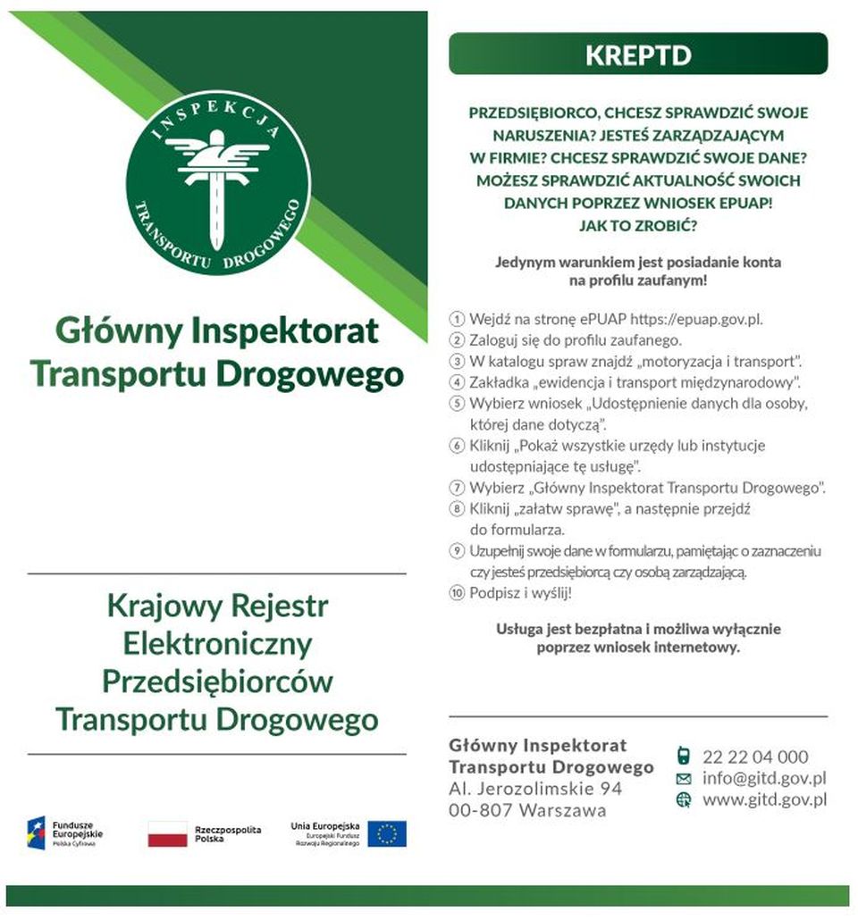 Na zdjęciu: pierwsza strona ulotki KREPTD, dotycząca przwoźnków