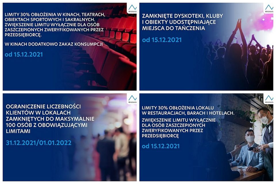 Na zdjęciu: ulotka dotycząca zmiany ograniczeń z uwagi na pandemię COVID-19,które obowiązują od 15 grudnia 2021