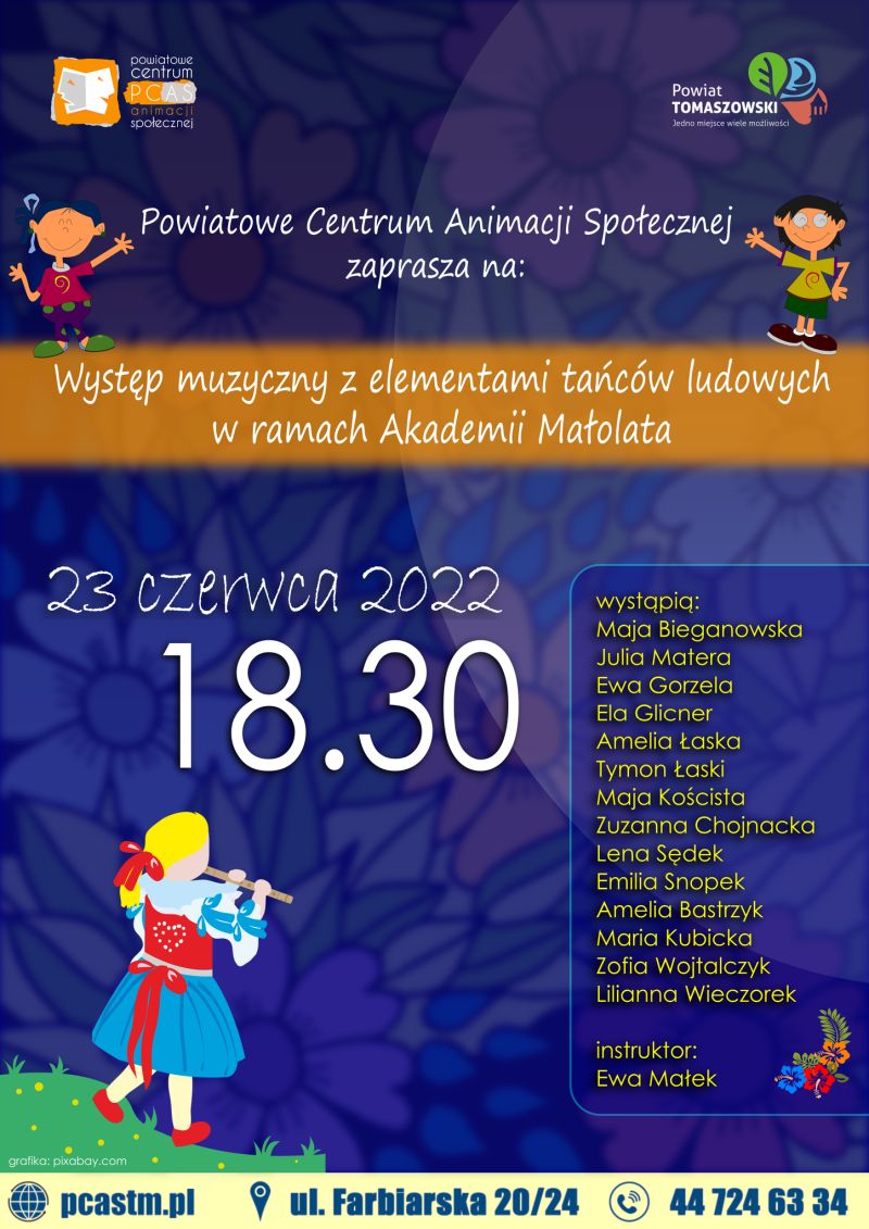Na zdjęciu: plakat PCAS informujący o występie z elementami tańców ludowych w ramach Akademii Małolata