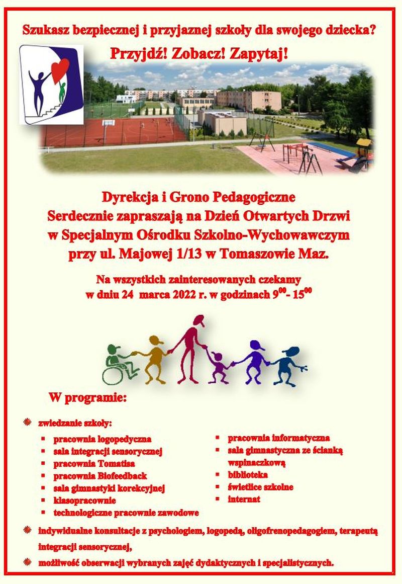 Na zdjęciu: plakat SOSW informujący o dniu otwartych drzwi w placówce, który odbędzie się 24 marca 2022 w godzinach 9.00 – 15.00 Na zdjęciu: plakat SOSW informujący o dniu otwartych drzwi w placówce, który odbędzie się 24 marca 2022 w godzinach 9.00 – 15.00