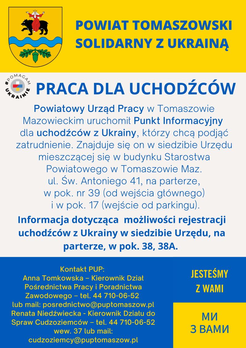 Na zdjęciu: informacja o punkcie informacyjnym dla uchodźców, którzy chcą podjąć zatrudnienie