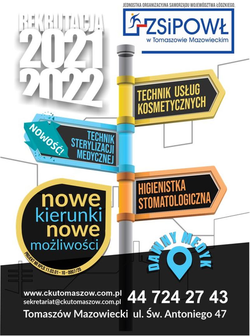 Na zdjęciu: ulotka kierunków na rok szkolny 2021/2022 w Zespole Szkół i Placówek Oświatowych Województwa Łódzkiego  w Tomaszowie Mazowieckim