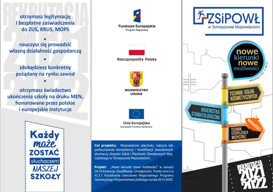 Na zdjęciu: ulotka kierunków na rok szkolny 2021/2022 w Zespole Szkół i Placówek Oświatowych Województwa Łódzkiego  w Tomaszowie Mazowieckim
