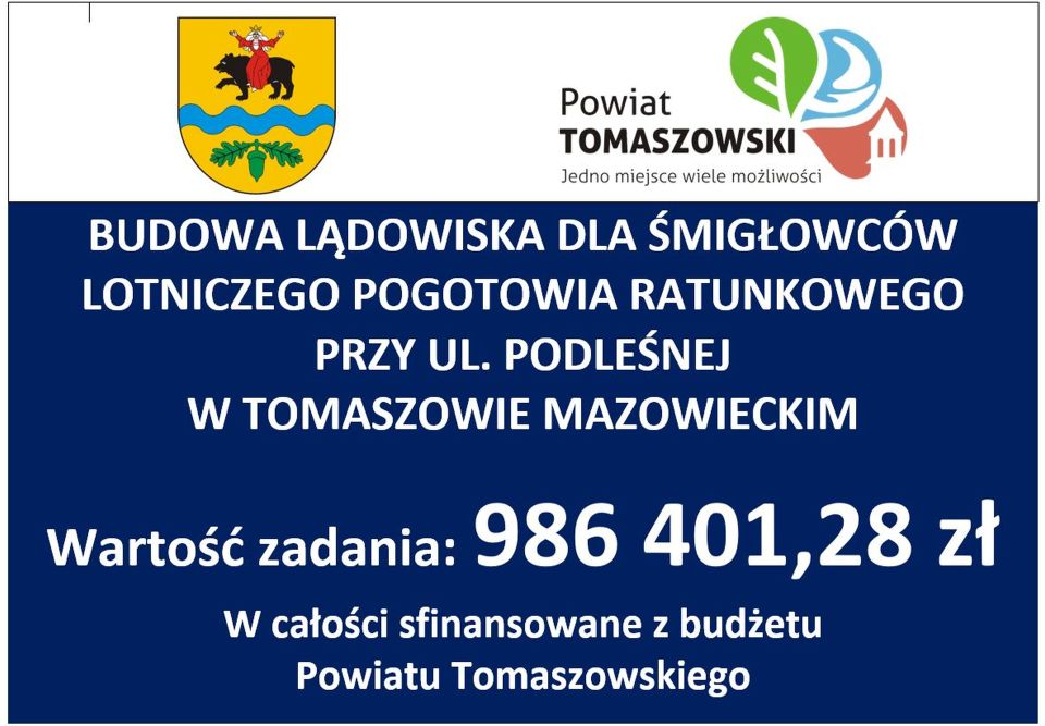 Na zdjęciu: zdjęcie z uroczystego oddania do użytku lądowiska dla śmigłowców Lotniczego Pogotowia Ratunkowego, które odbyło się w poniedziałek, 29 listopada 2021 roku, w Tomaszowie Mazowieckim ul. Podleśna