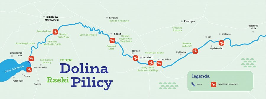 Mapka poglądowa obszaru Doliny rzeki Pilicy w Powiecie Tomaszowskim