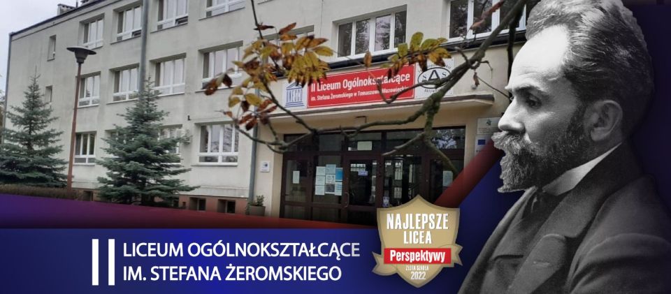 Na zdjęciu: ulotka informująca, że II LO w Tomaszowie Mazowieckim, w rankingu liceów w 2022 roku uzyskało tytuł „Złotej szkoły”