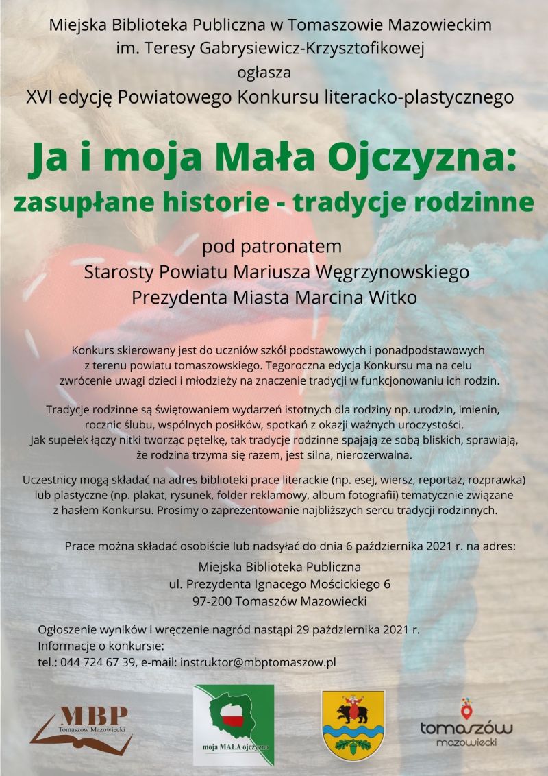 Na zdjęciu: plakat XVI edycji Powiatowego Konkursu literacko-plastycznego "Ja i moja Mała Ojczyzna: zasupłane historie - tradycje rodzinne"
