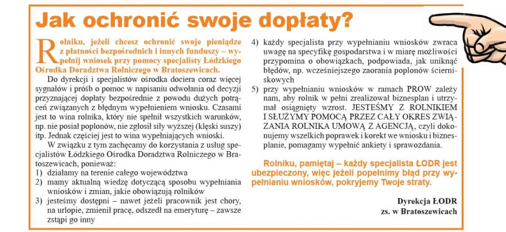 Łódzki Ośrodek Doradztwa Rolniczego zs. w Bratoszewicach doradza, jak rolnicy mogą ochronić swoje dopłaty