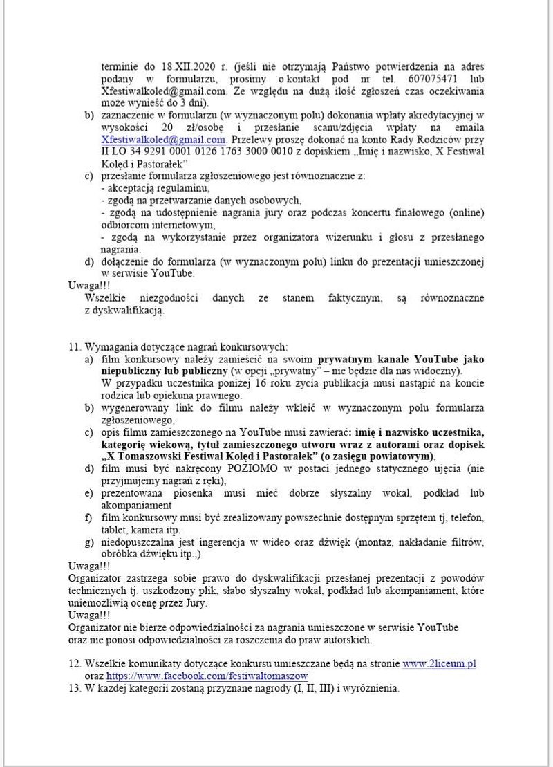 Na zdjęciu: Regulamin X Tomaszowskiego Festiwalu Kolęd i Pastorałek - strona 2 II LO zaprasza do udziału w X Tomaszowskim Festiwalu Kolęd i Pastorałek – on-line