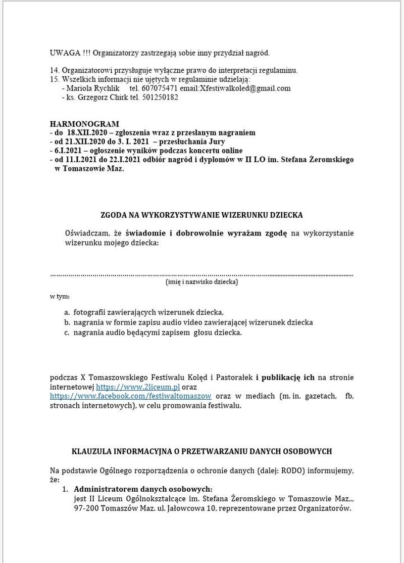 Na zdjęciu: Regulamin X Tomaszowskiego Festiwalu Kolęd i Pastorałek - strona 3 II LO zaprasza do udziału w X Tomaszowskim Festiwalu Kolęd i Pastorałek – on-line