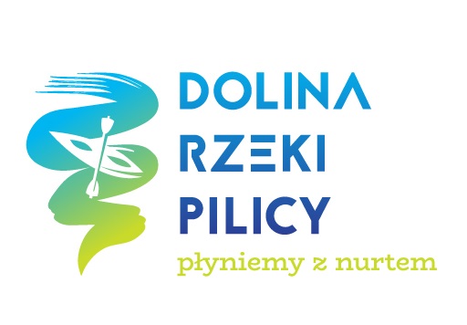 Logotyp Doliny rzeki Pilicy wraz z hasełm promocyjnym: Płyniemy z nurtem Logotyp Doliny rzeki Pilicy wraz z hasełm promocyjnym: Płyniemy z nurtem