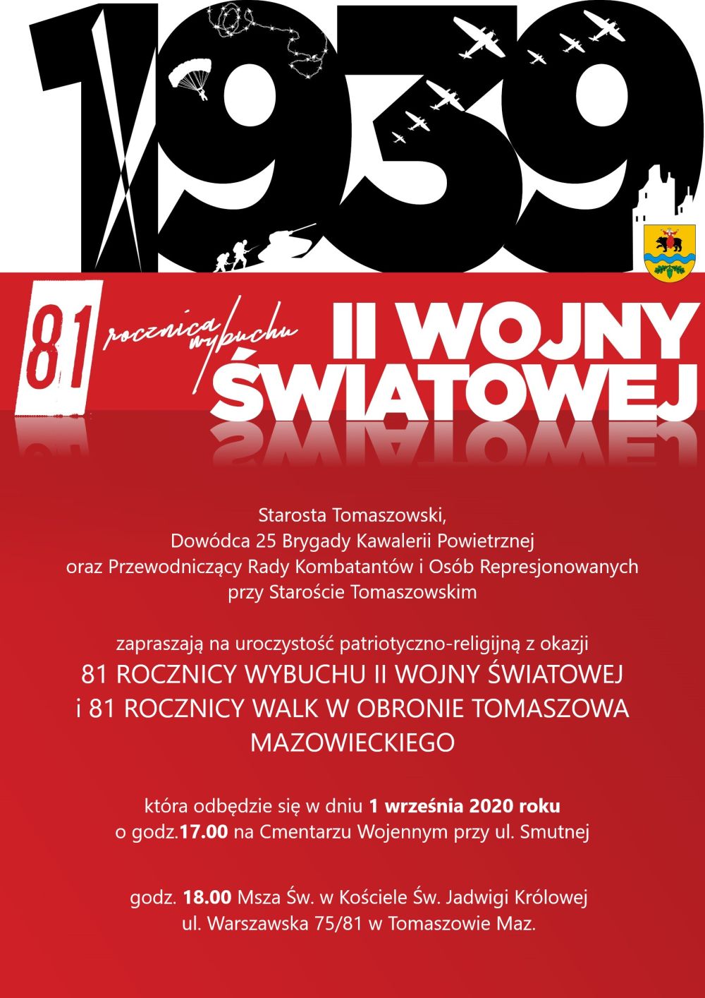 Zaproszenie na obchody 81. rocznicy wybuchu II Wojny Światowej
