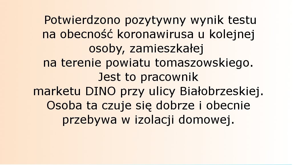 Pozytywny wynik testu na obecność koronawirusa u kolejnej osoby
