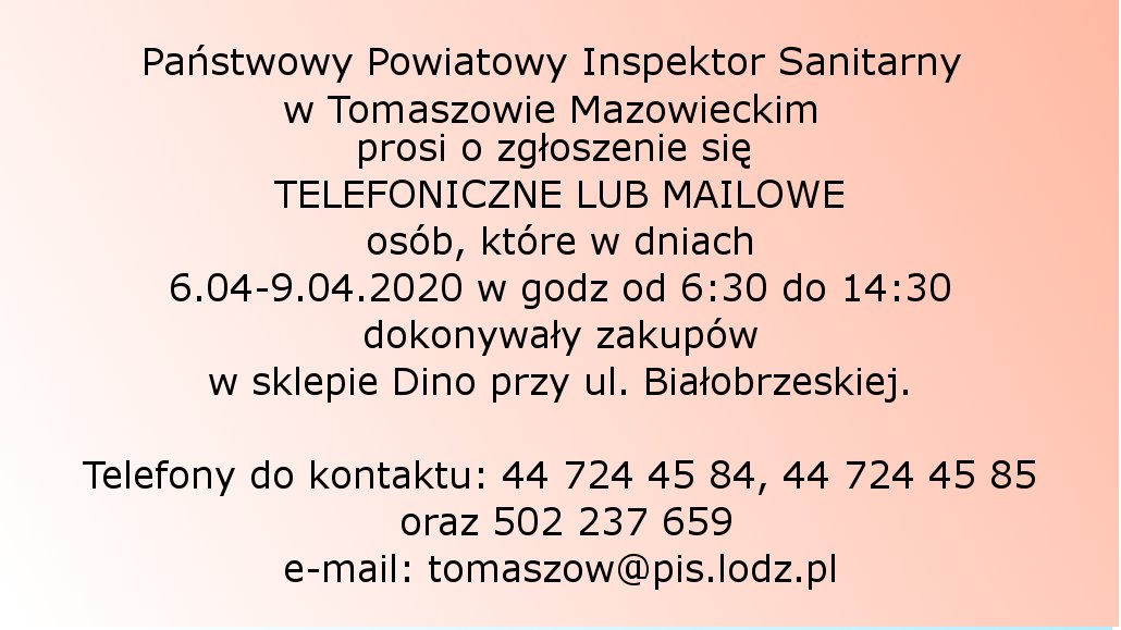 Jeśli robiłeś zakupy w DINO przy ul. Białobrzeskiej w dn. 6-9 kwietnia - zgłoś się do Sanepidu
