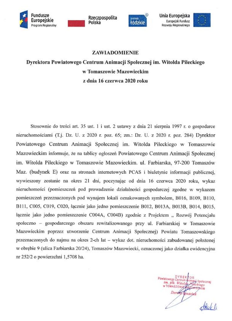 Powiatowe Centrum Animacji Społecznej zaprasza do udziału w przetargu na wynajem lokali