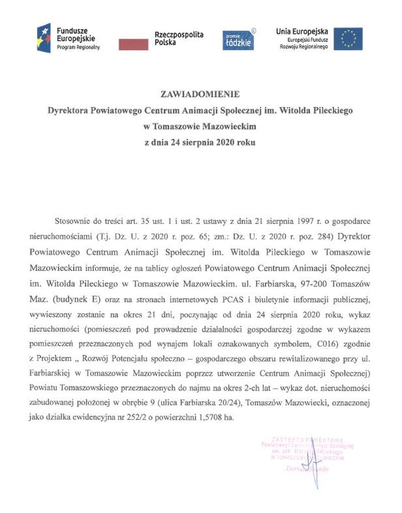 Przetarg na wynajem lokali w PCAS