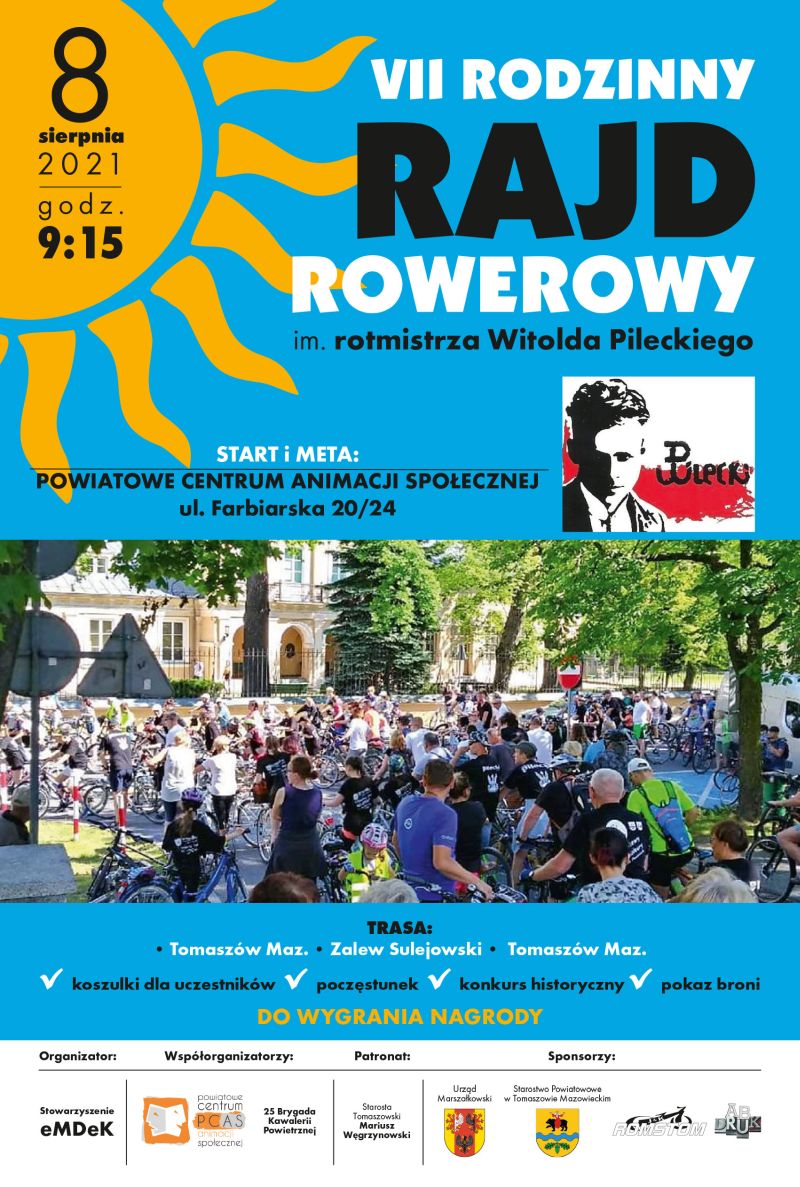 Na zdjęciu: plakat VII edycji Rajdu Rowerowego im. rotmistrza Witolda Pileckiego, który odbędzie się w niedzielę, 8 sierpnia 2021 roku 