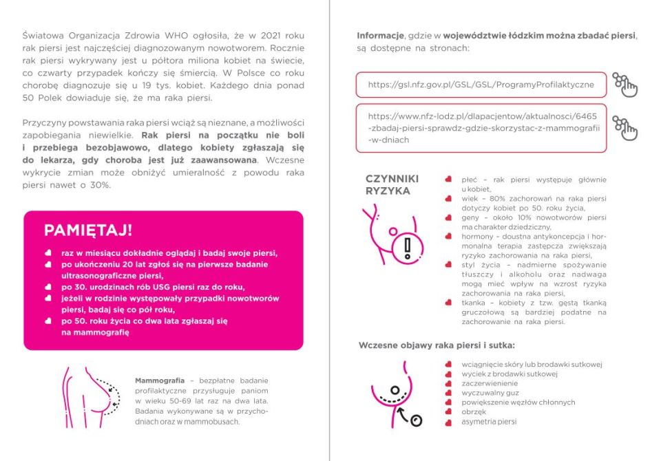 Na zdjęciu: ulotka profilaktyka raka piersi
