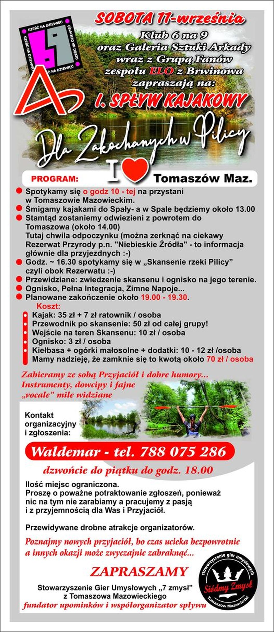 Na zdjęciu: plakat I Spływu Kajakowego „Dla zakochanych w Pilicy”, który odbędzie się w sobotę, 11 września 2021 roku, na trasie Tomaszów Mazowiecki - Spała Na zdjęciu: plakat I Spływu Kajakowego „Dla zakochanych w Pilicy”, który odbędzie się w sobotę, 11 września 2021 roku, na trasie Tomaszów Mazowiecki - Spała