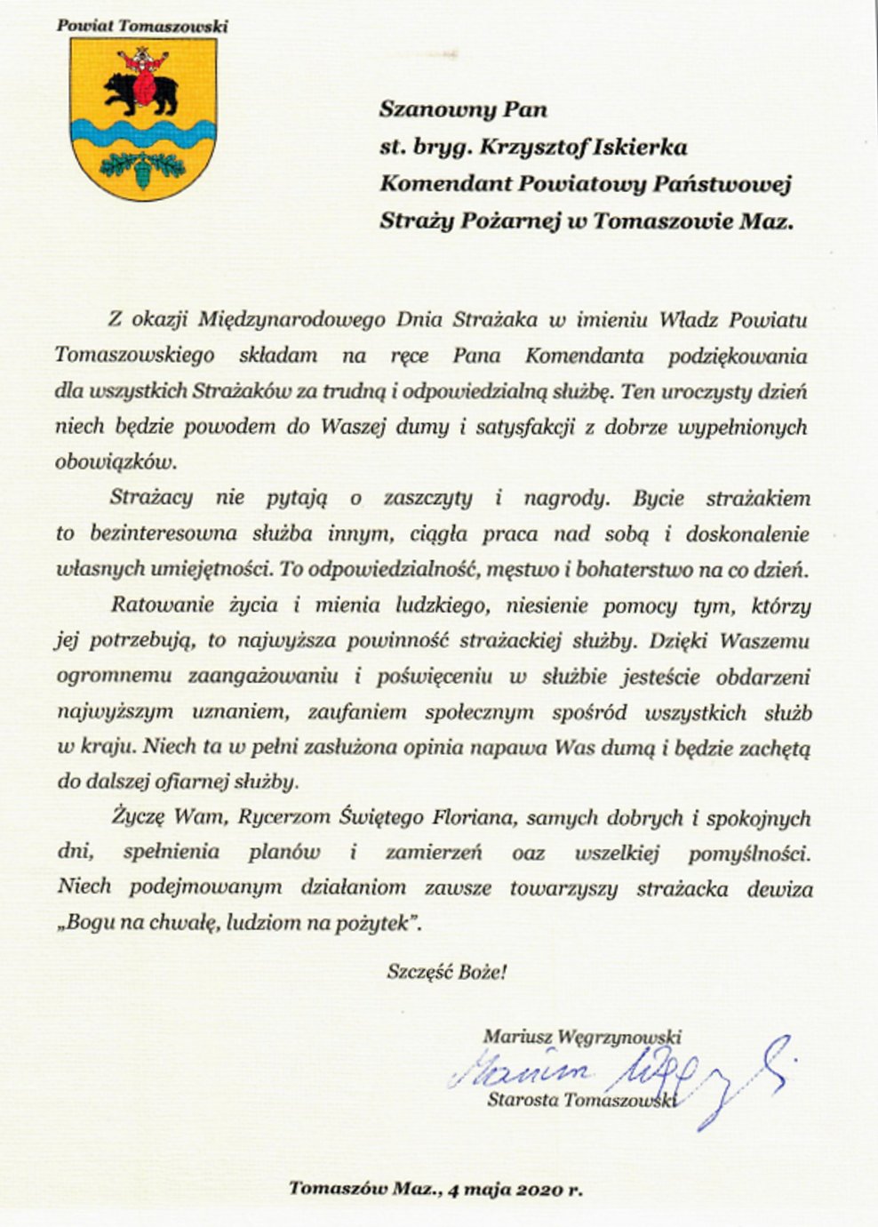 Najlepsze życzenia dla wszystkich strażaków