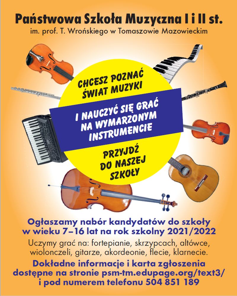 Państwowa Szkoła Muzyczna ogłasza nabór do klasy pierwszej 