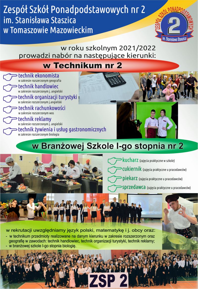 Na zdjęciu: oferta edukacyjna ZSP nr 2 w Tomaszowie Mazowieckim na rok szkolny 2021/2022. 