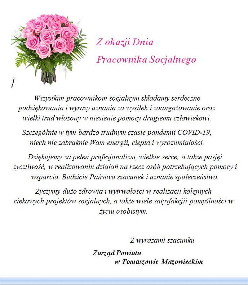 Życzenia z okazji Dnia Pracownika Socjalnego 