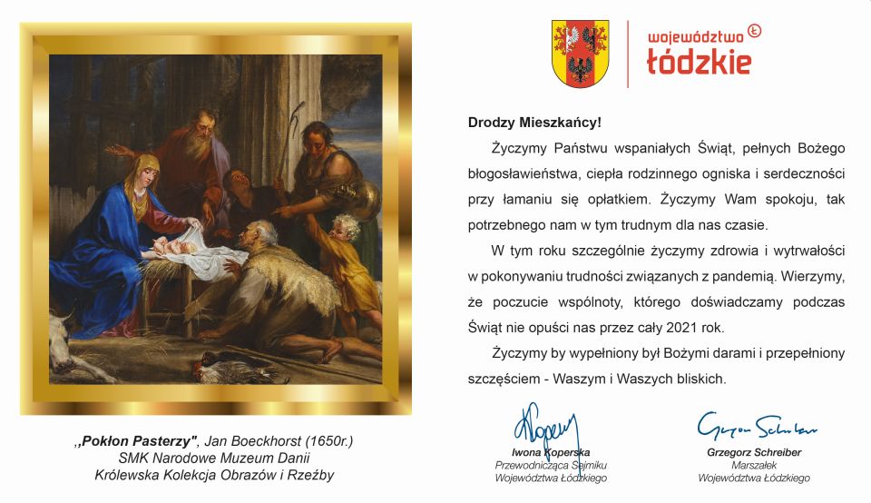 Najlepsze życzenia świąteczno-noworoczne Marszałka Województwa Łódzkiego